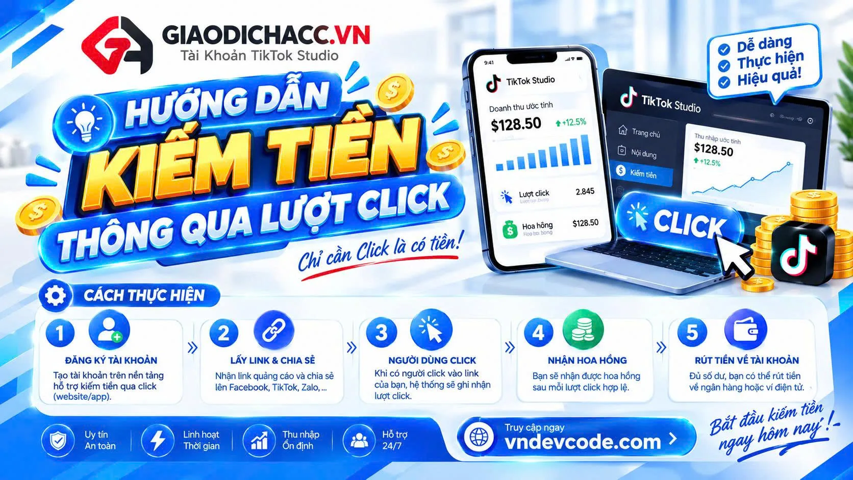 Hướng Dẫn Kiếm Tiền thông qua lượt Click
