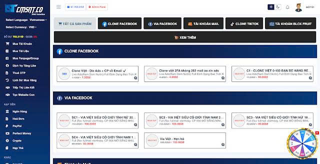 [SHOPCLONE6] Thiết kế website bán clone, web bán nguyên liệu ads, mail, via, chat gpt v.v