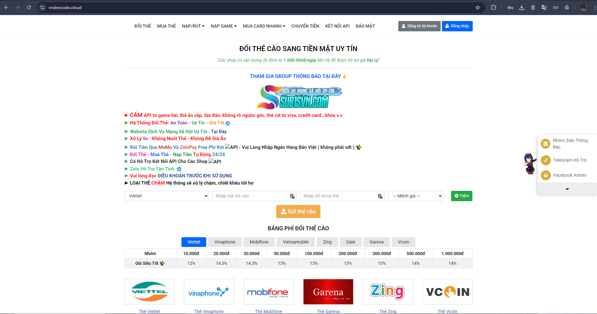 Code webstie gạch thẻ cào của Khangapi